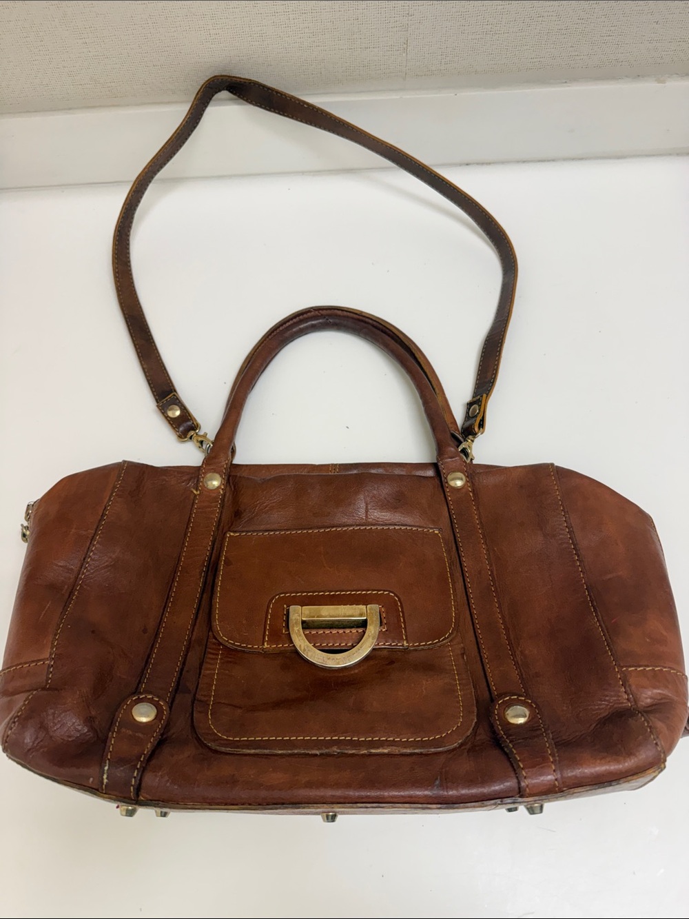 Paola Masi Classic Brown Leather Satchel Handbag